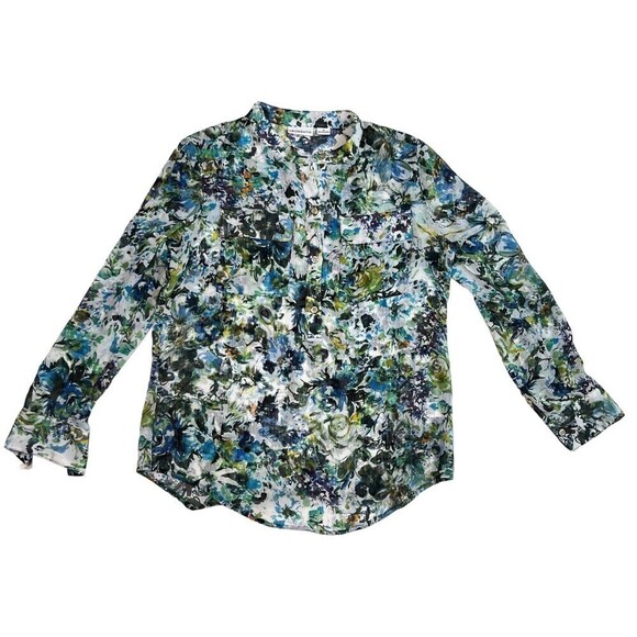 Liz Claiborne L/S Mandarin Style Women's Top Blouse Pockets Sheer Size Medium - Picture 1 of 7